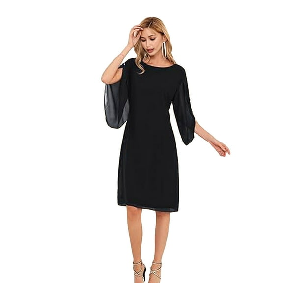 Womens Chiffon Dresses Flutter Sleeve Party Wedding Cocktail Dress
