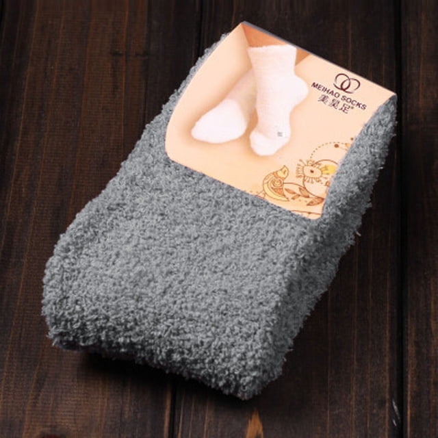 Home Women Girls Soft Bed Floor Socks Warm Winter Pure Color