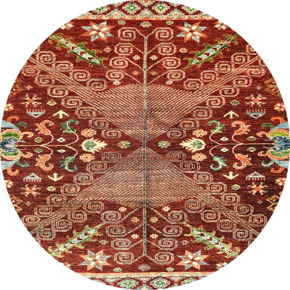Ahgly Company Indoor Round Abstract Red Abstract Area Rugs, 6' Round