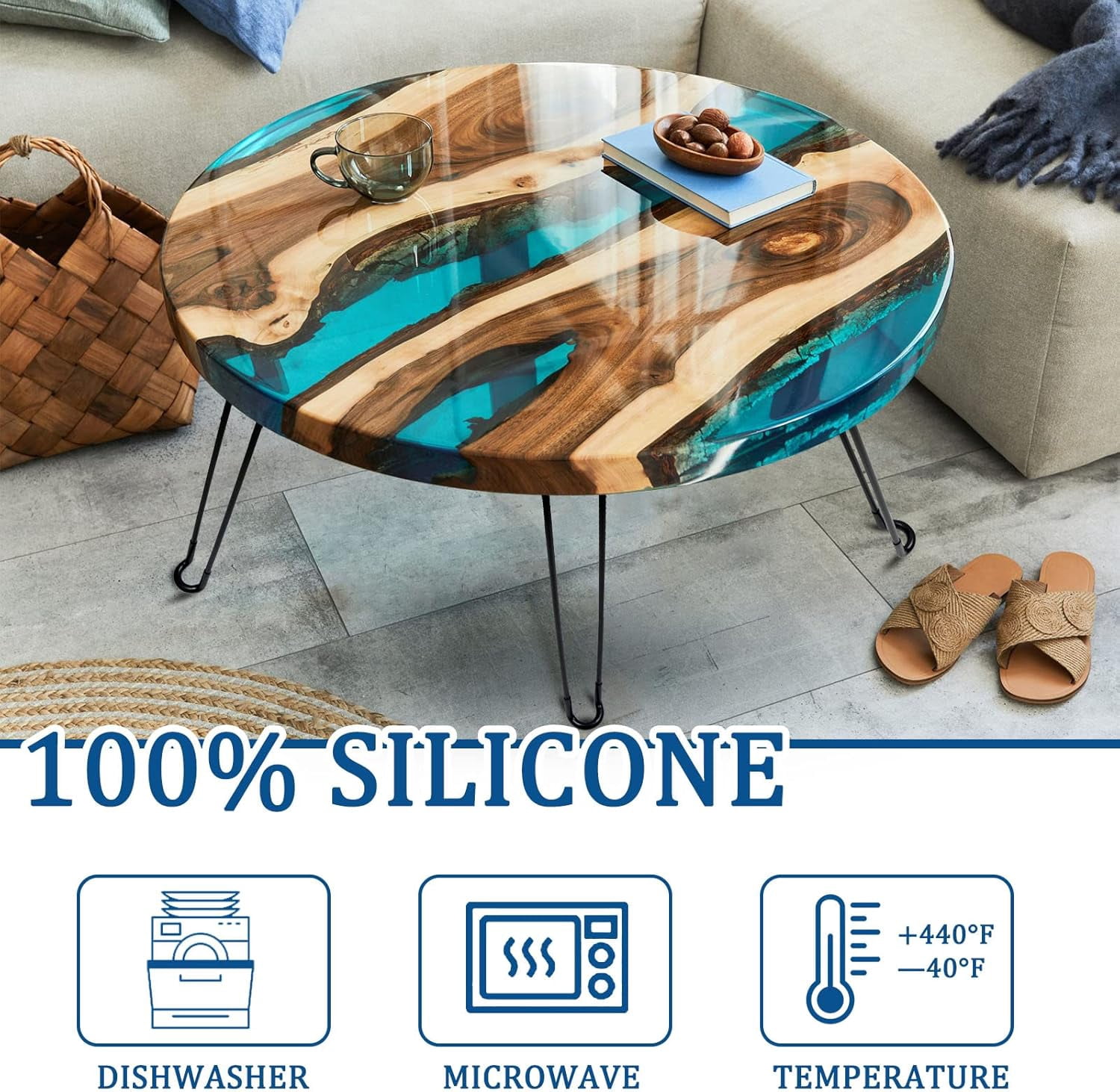 24 Inch Extra Large Resin Table Molds Round Epoxy Resin Molds Set with Metal Frame 3 Hairpin Legs for Table Epoxy Resin Table Mold Epoxy Table Mold for Charcuterie Board River Table DIY Art