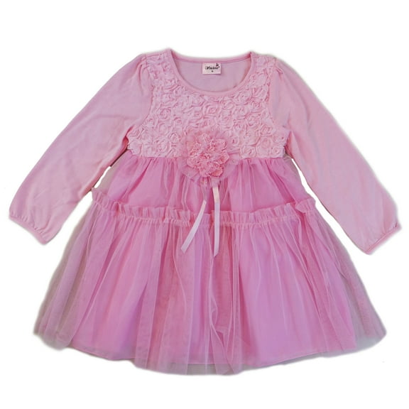 Wenchoice Pink Floral Long-Sleeve A-Line Dress Girls S(1Y-2Y)