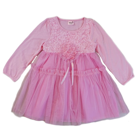 Wenchoice Pink Floral Long-Sleeve A-Line Dress Girls S(1Y-2Y)