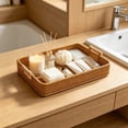 thumbnail image 6 of Rectangular Rattan Style Serving Tray with Wooden Handles - Decorative Woven Storage Basket for Coffee Table, Kitchen, and Home Decor - Ideal for Organizing & Serving Wooden, 6 of 6