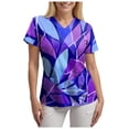 thumbnail image 5 of COMVALUE Scrub Tops Women Short Sleeve Plus Size V Neck Fun Printed Scrubs Top Medical Nursing Uniforms with Pockets (Purple, S), 5 of 9