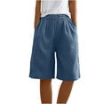 thumbnail image 7 of Tdoqot Womens Bermuda Shorts Knee length- Summer Cotton Linen Elastic Waist Loose Fit Casual Shorts with Pockets Navy Size 3XL, 7 of 7