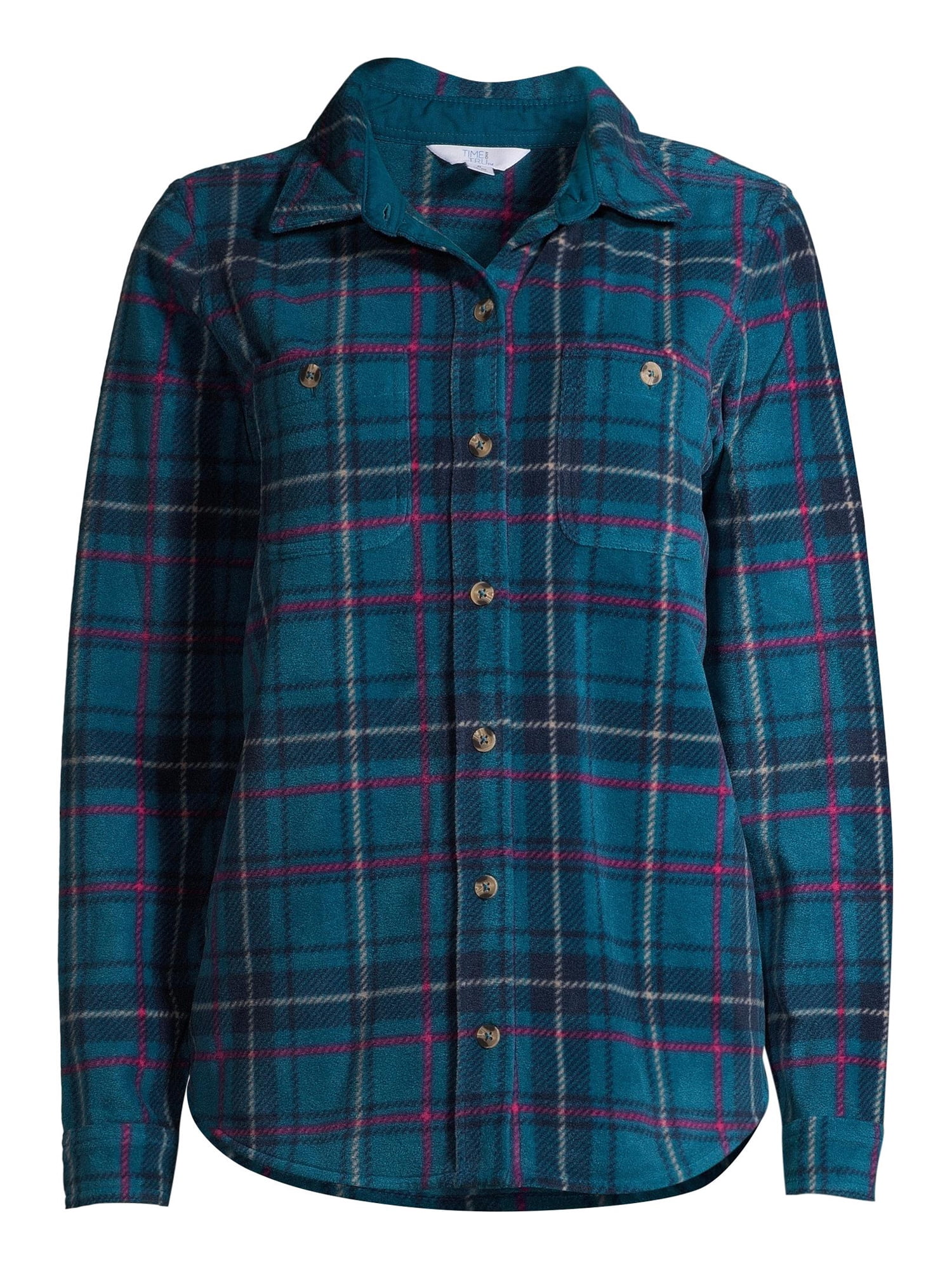 Time and Tru Long Sleeve Relaxed Fit Checked Plaid Jacket (Women's) 1 Pack