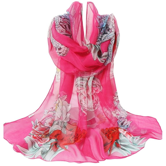 Prolriy Sunscreen Beach Womens Scarfs for Women Lightweight Print Floral Pattern Scarf Shawl Fashion Scarves Sunscreen Shawls and Wraps for Spring Chiffon Scarf for Women Hot Pink