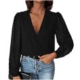 thumbnail image 2 of Vmvidoty Women's Solid Color V-Neck Pleated Lace Long Sleeved Jumpsuit Black M( Women's or Women's Plus ), 2 of 4