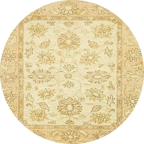 Ahgly Company Machine Washable Indoor Round Abstract Sun Yellow Area Rugs, 7' Round