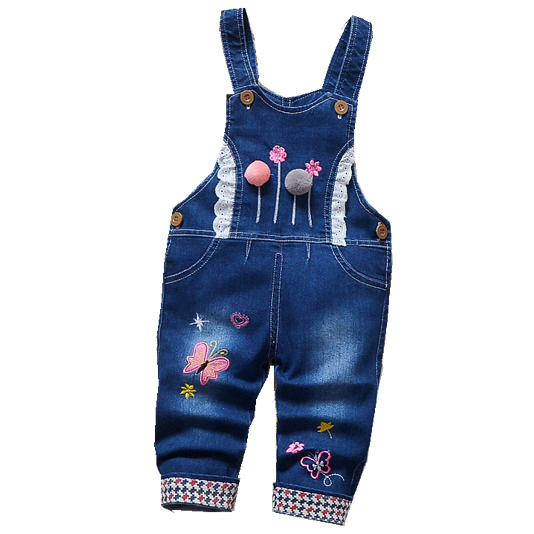 Little Girl Denim Butterfly Jumpsuit Toddler Suspender Jeans Trousers