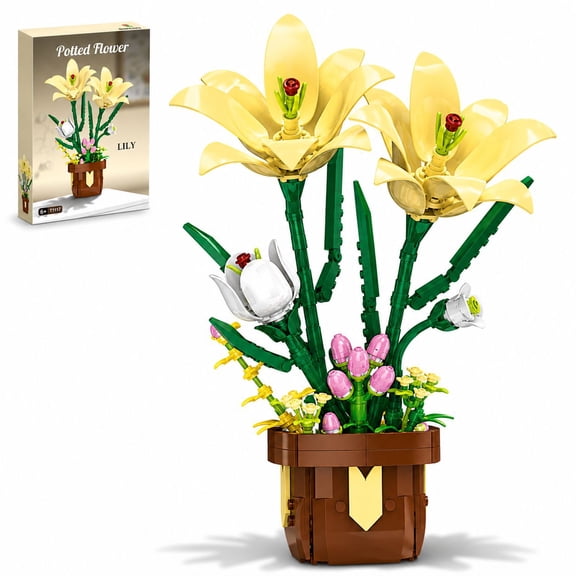 JYRUE Lily Flowers Building Set, 296-Piece Potted Flower Building Blocks, Botanical DIY Building Kit for Women, Girls and Adults, Ages 6