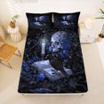 thumbnail image 5 of Homewish Goth Skull Skeleton Queen Sheets,Halloween Queen Sheet Sets,Romantic Navy Floral Bed Set,4pcs,1 Flat Sheet, 1 Fitted Sheet and 2 Pillowcases, 5 of 6