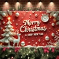 thumbnail image 4 of Red Theme Christmas Banner Silver Decoration New Year Banner Christmas Tree Design Reindeer Pattern Holiday Banner for Christmas Party New Year Celebration Holiday Decoration, 4 of 9