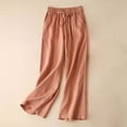 thumbnail image 2 of ShomPort Cotton Linen Drawstring Wide Leg Pants for Women Summer Elastic High Waist Casual Trousers with Pockets, 2 of 8
