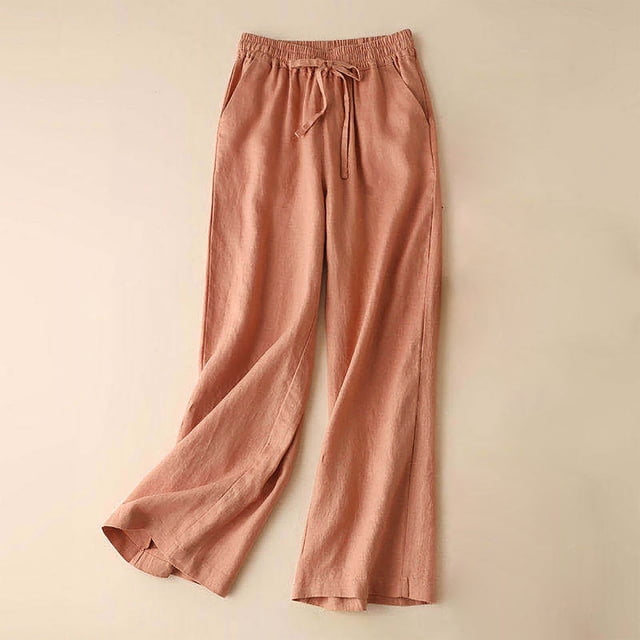 RXIRUCGD Pantalon Long Ample Taille Haute en Coton et Lin pour Femmes, Rouge, Taille : L