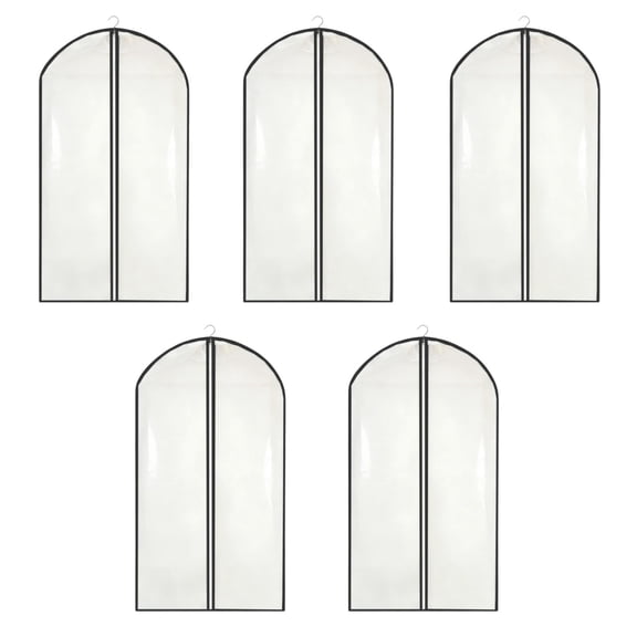 5 Pack Garment Bags For Hanging Clothes Closet Storage Suit Bags Dust-Proof EVA Protector Clear Window Zipper Travel Organization Black Medium