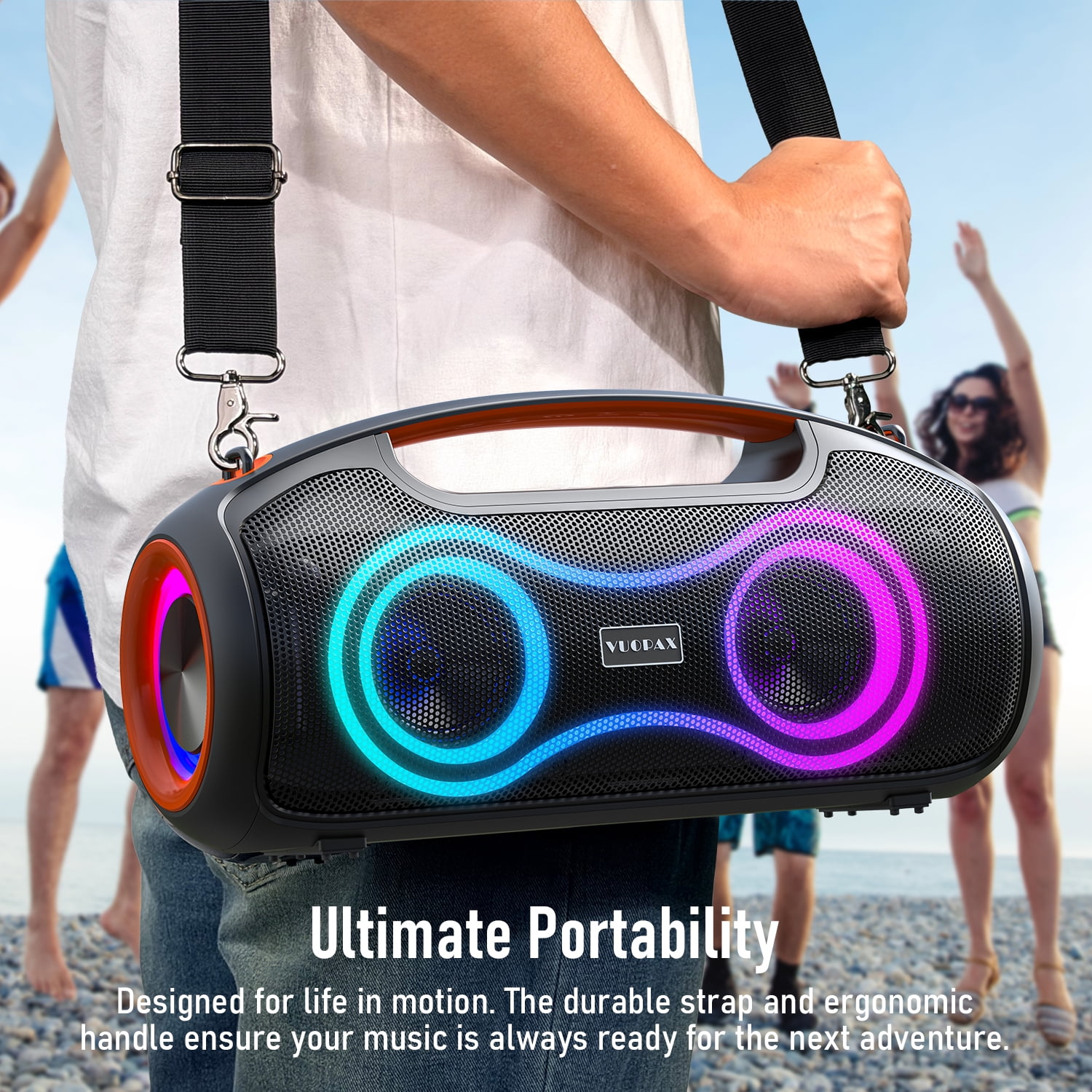 Portable Bluetooth Speaker with Bass Boost,IP65 Waterproof Outdoor Wireless Loud Speaker w/ Dynamic Light,180W Power and USB/AUX/TF Input for Party