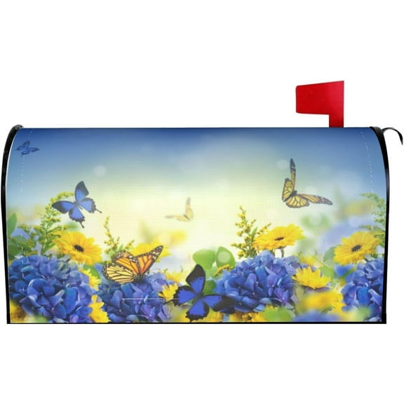 Spring Butterflies Hydrangeas Daisies Flowers Mailbox Cover Magnetic Mailbox Wraps Post Box Cover Décor 21x18 in