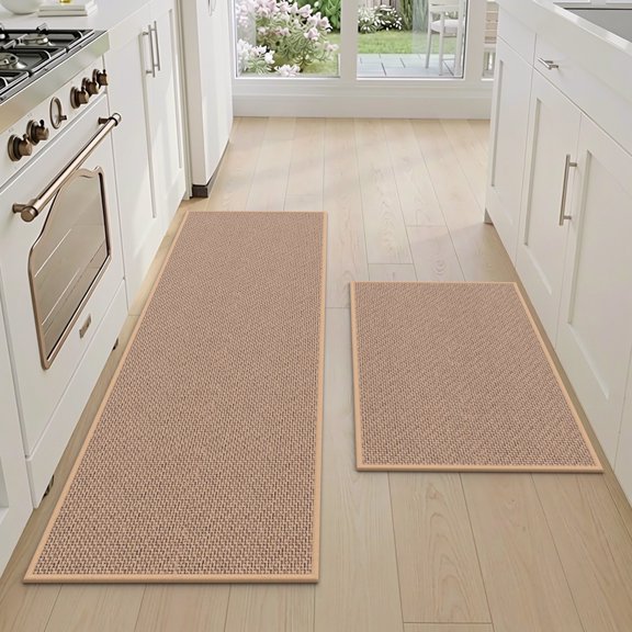GALMAXS7 Kitchen Rugs and Mats 2 Piece Non Skid Kitchen Mats Washable Kitchen Floor Mats 20"x32" 20"x47",Beige