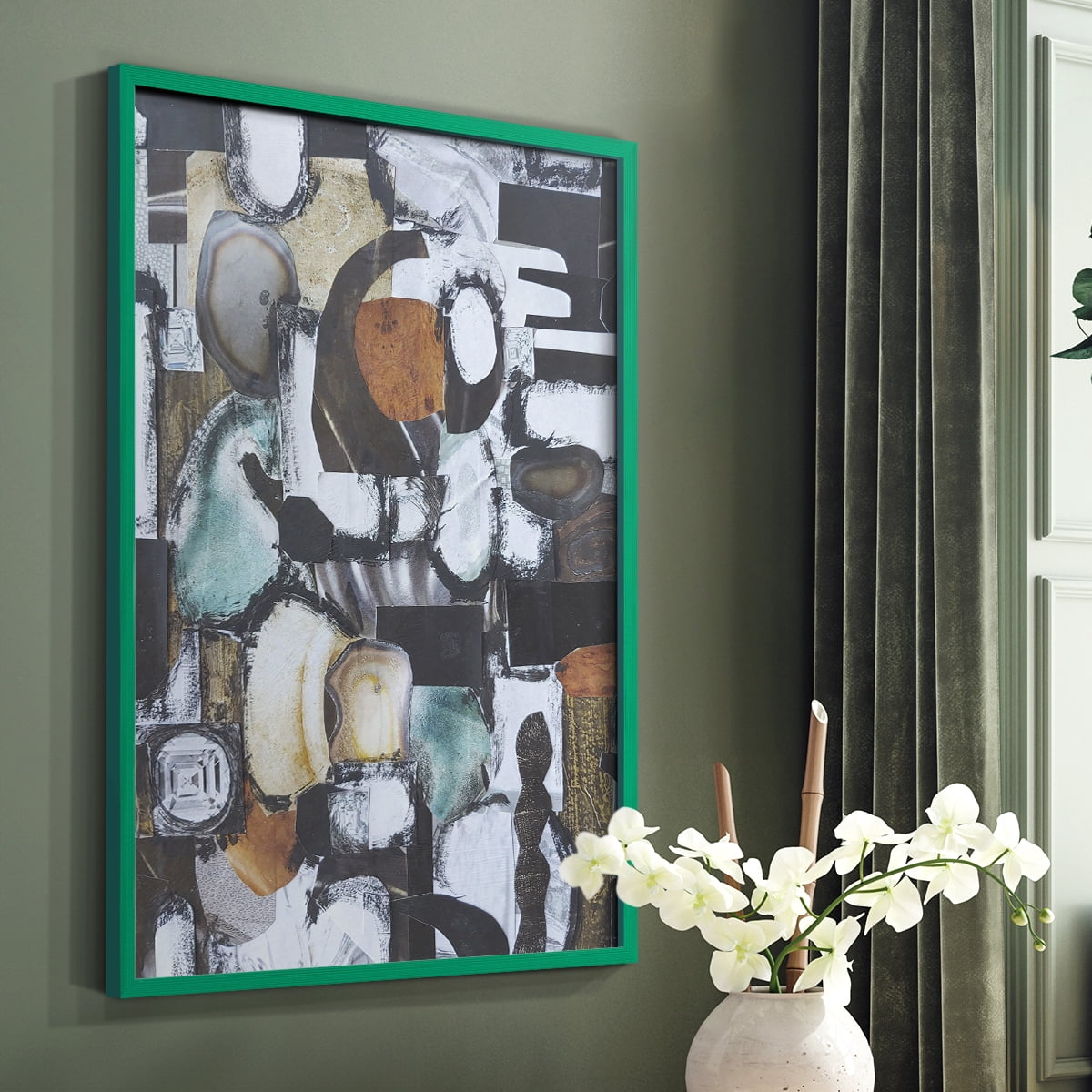 Day At the Spa Framed Print in Green Solid Wood Framed Print No Nail Hanging