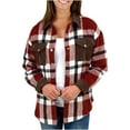 thumbnail image 3 of UVEASISHA Fall Jackets for Women Trendy Flannel Plaid Shirts Long Sleeve Button Down Shacket Jacket Casual Loose Womens Outwear with Pockets,Wine,M, 3 of 9