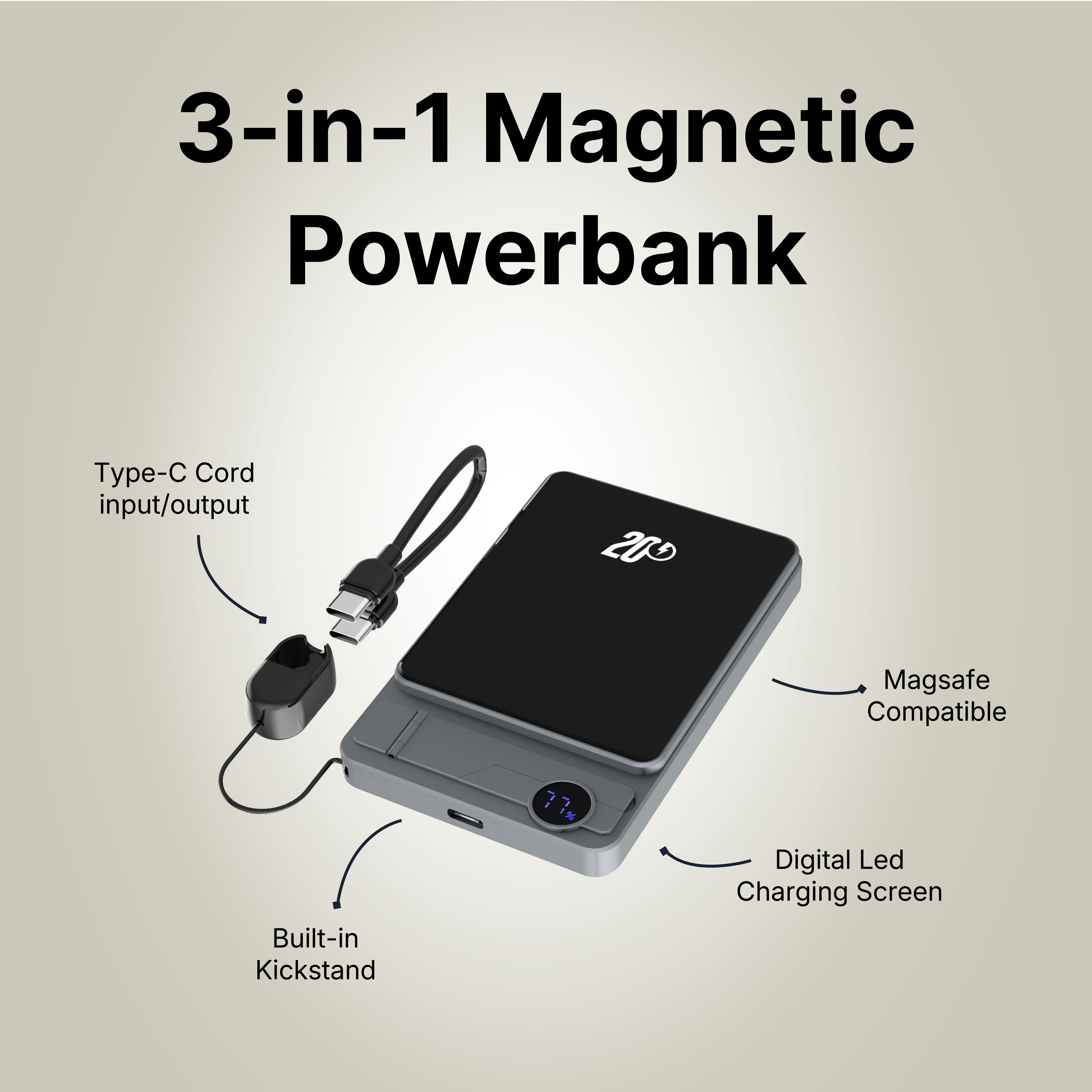 Magnetic Wireless Portable Charger, 10000mAh Power Bank with 20w Fast Charging for Phone Airpods and Watch