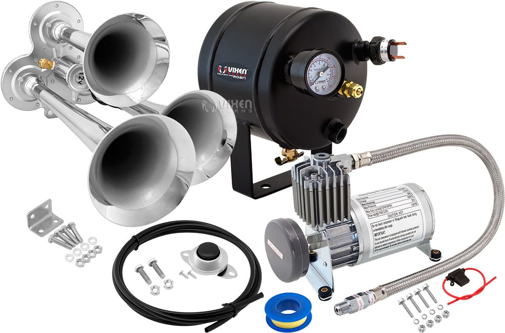 Vixen Horns 3-Trumpet Train Air Horn Kit - 12V Loud Sound For Trucks, Cars & SUVs (Black)
