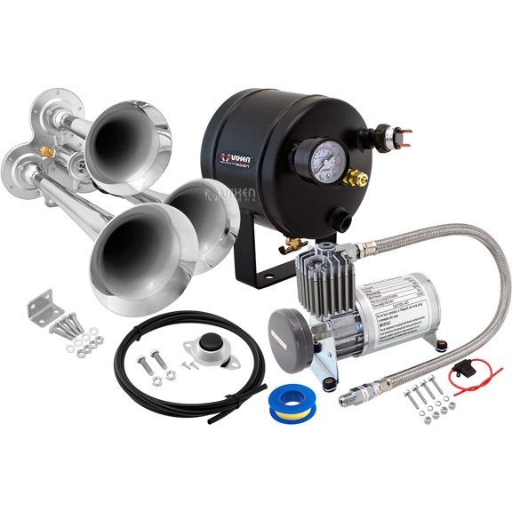 Kit Compressore D'Aria 12V 150dB Con 4 Clacson Da Treno E Serbatoio 6L - 150 PSI Per Auto Camper Barca (Blu)