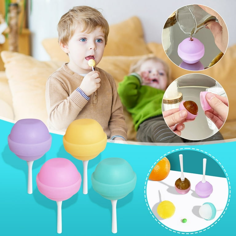 Vikakiooze 4Pc Lollipop Popsicle Molds,Silicone Lollipop Molds,Each  Lollipop Comes with A Small Stick,Home