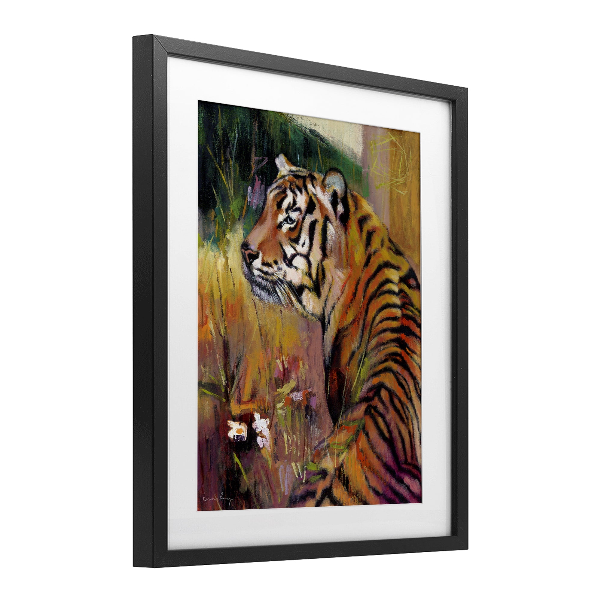 Stupell Industries Patience Tiger in Wait Black Framed Print Under Glass, design by Karen Chang