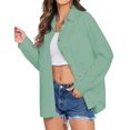 thumbnail image 4 of Camisa HOTOUCH de lino con botones para mujer, manga larga, verde, talla M, 4 of 5