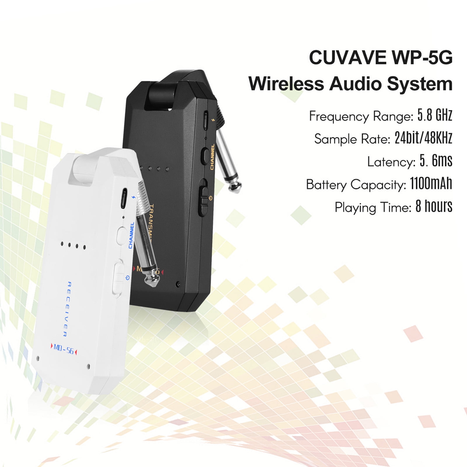 MD-5G Wireless Guitar System Rechargeable Audio Transmission and Receiver Ideal for Electric Bass Guitars