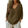 thumbnail image 2 of Tumotour Plus Size Summer Linen Shirts For Women'S Casual 3/4 Sleeve T-Shirt Short Sleeve V-Neck Athletic Workout Going Out Tops, 2 of 7