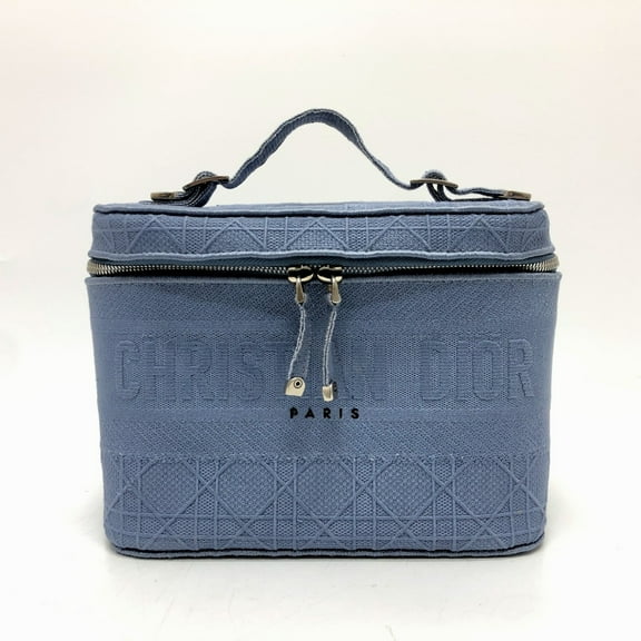 Pre-Owned CHRISTIAN DIOR Embroidery Vanity bag blue SilverHardware (Good)