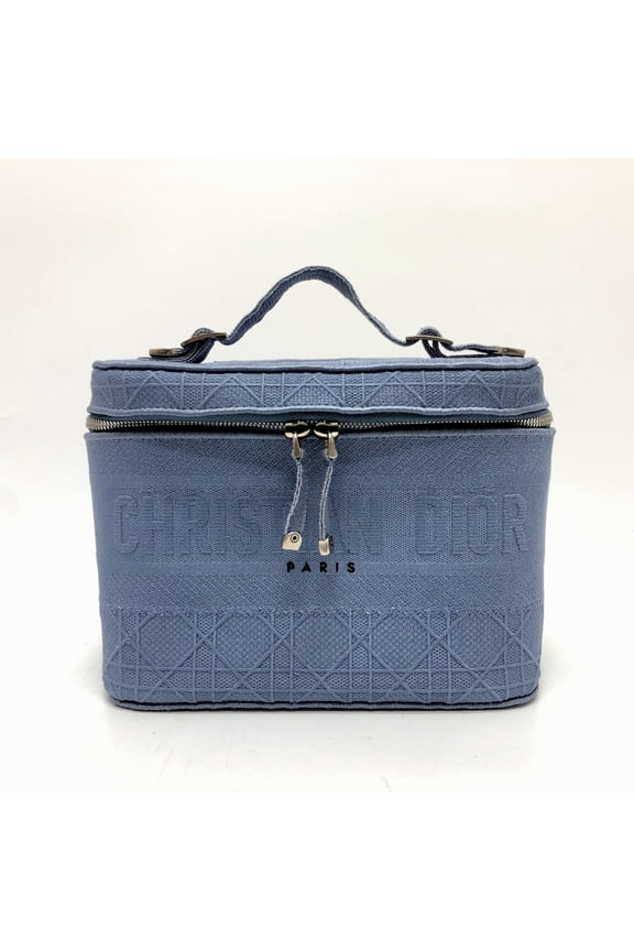Pre-Owned CHRISTIAN DIOR Embroidery Vanity bag blue SilverHardware (Good)