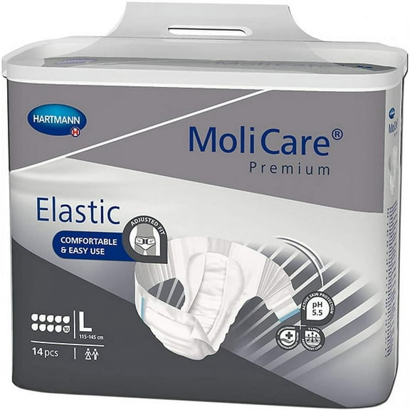 MoliCare Premium Elastic 10D Briefs, Unisex, Heavy Absorbency, Large, 14 Count