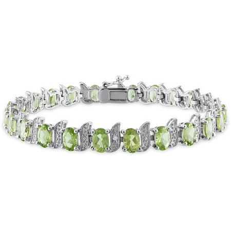 Tangelo 11-3/4 Carat T.G.W. Peridot and Diamond-Accent Sterling Silver Tennis Bracelet, 7