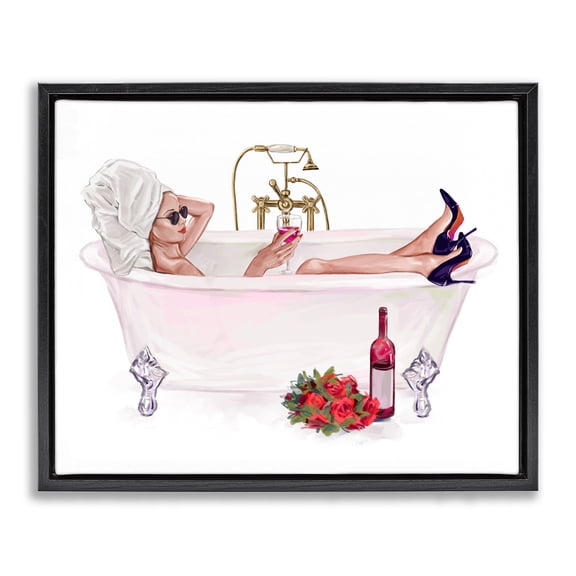 Woman with Wine Bath Black Framed Floater Canvas Wall Art, design by Ziwei Li