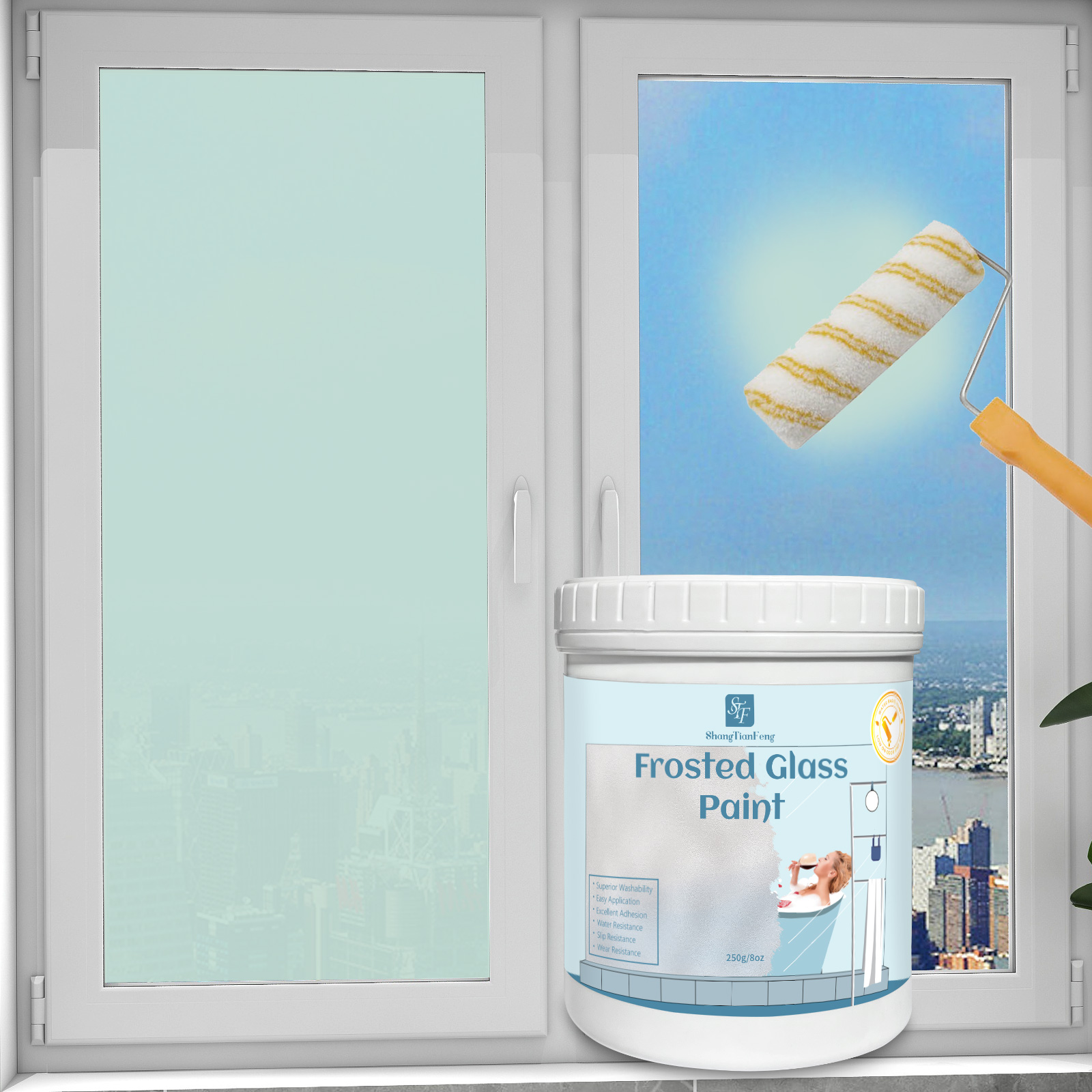 Frosted Glass Paint for Window - Window Privacy Paint, Waterproof & UV Resistant, Frosted Glass Spray, for Bathroom, Kitchen, Room, Sliding Door,8oz (with tools)