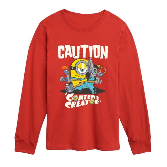 Minions 3 - Caution Content Creator - Youth Boys Long Sleeve Graphic T-Shirt
