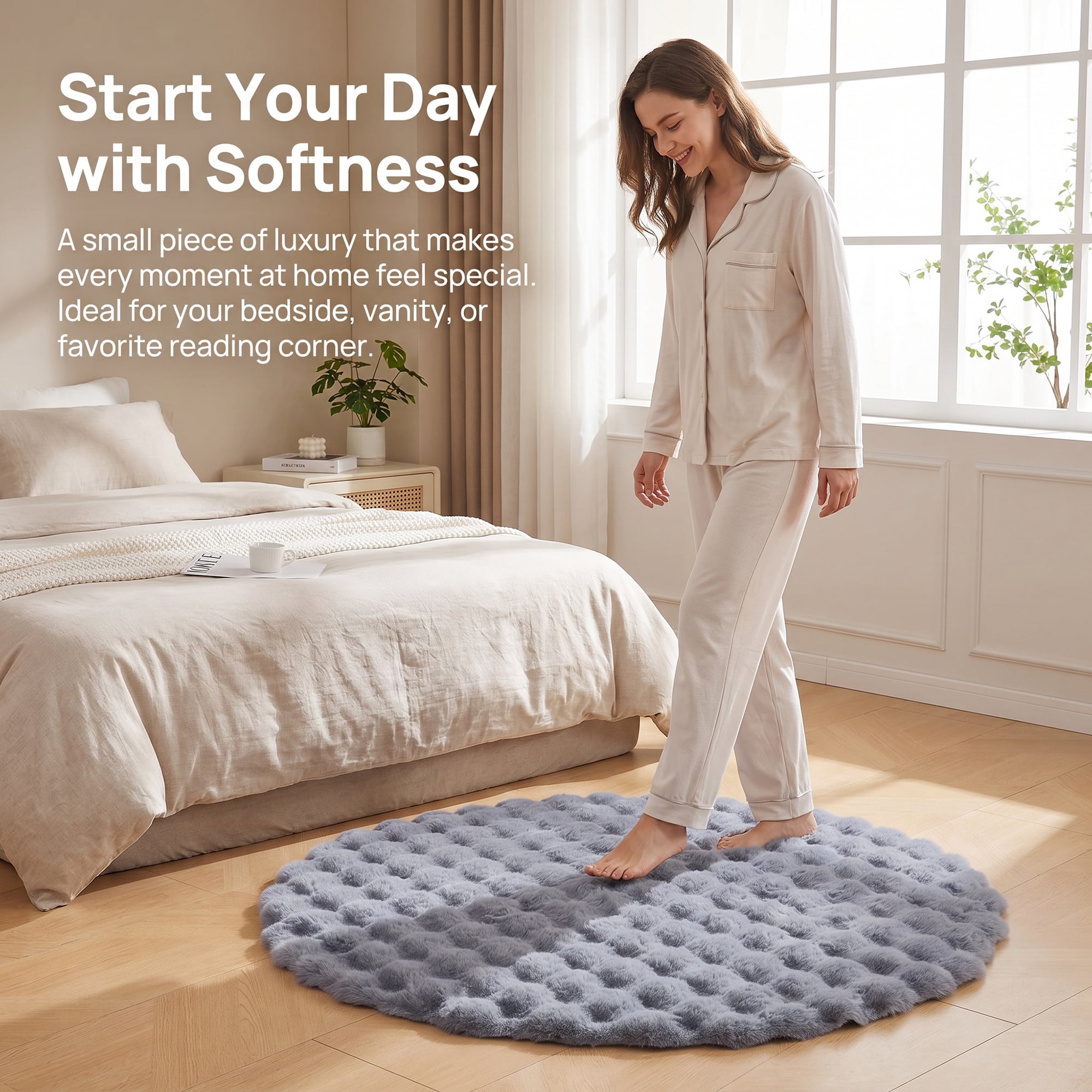 Unique Bargains Modern Geometric Round Area Rug Soft Shaggy Circle Carpet 28" x 28" Gray