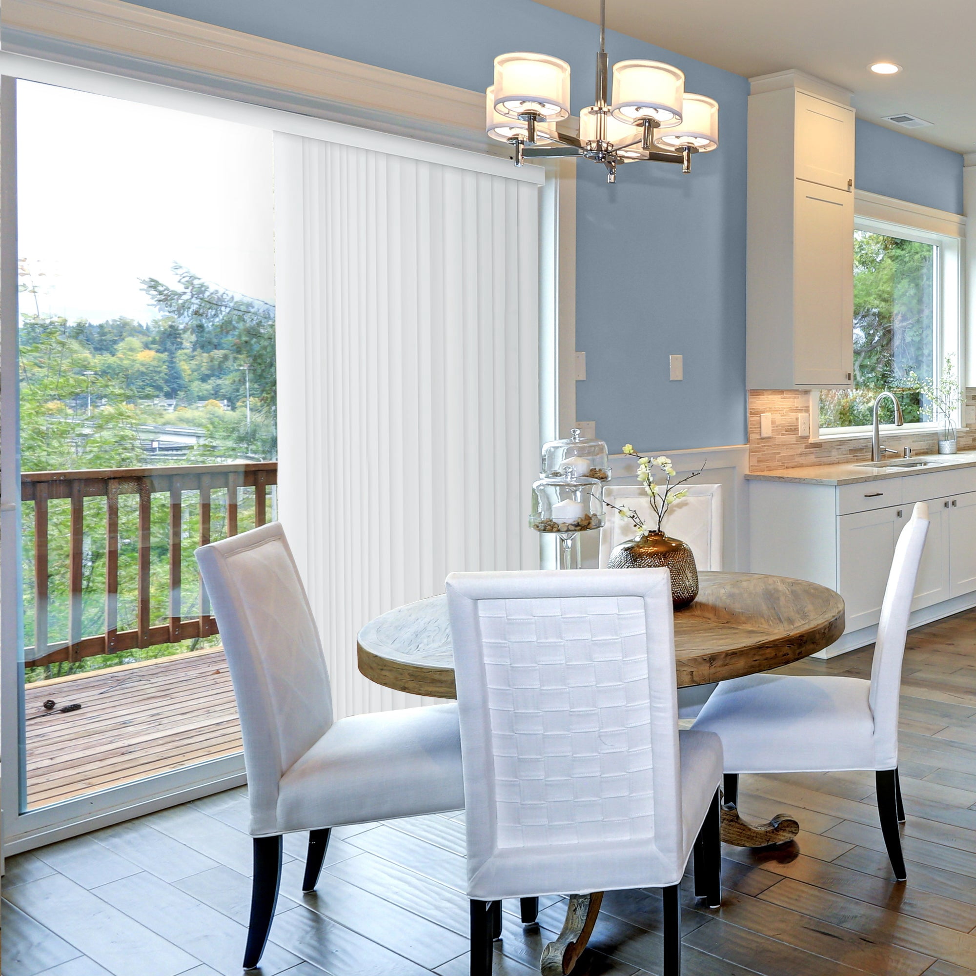 YELLOW BLINDS White Cordless PVC Vertical Blinds for Large Windows & Sliding Glass Doors, 78” W x 84” H, Light Filtering or Room Darkening, Easy Install, Modern Valance, Moisture-Resistant Shades
