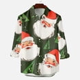 thumbnail image 2 of IROINNID Christmas Long Sleeve Shirt for Men Funny Santa Print Button Up Shirt Gift Xmas Vacation Shirt,Olive Green, 2 of 5