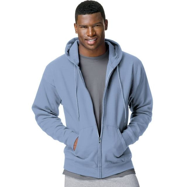Hanes ComfortBlend EcoSmart Men`s Full Zip Hoodie, XL, Light Blue