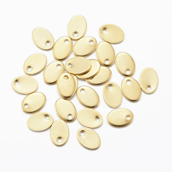 100 pc 304 Stainless Steel Charms Stamping Blank Tag Oval Real 18K golden Plated 7x5x0.8mm Hole: 1mm