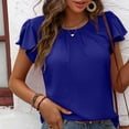 thumbnail image 5 of ECZHAW Shirts for Women Ruffle Cap Sleeve Dressy Tops Work Office Pleated Round Neck Blouses Summer Basic Tees, 5 of 7