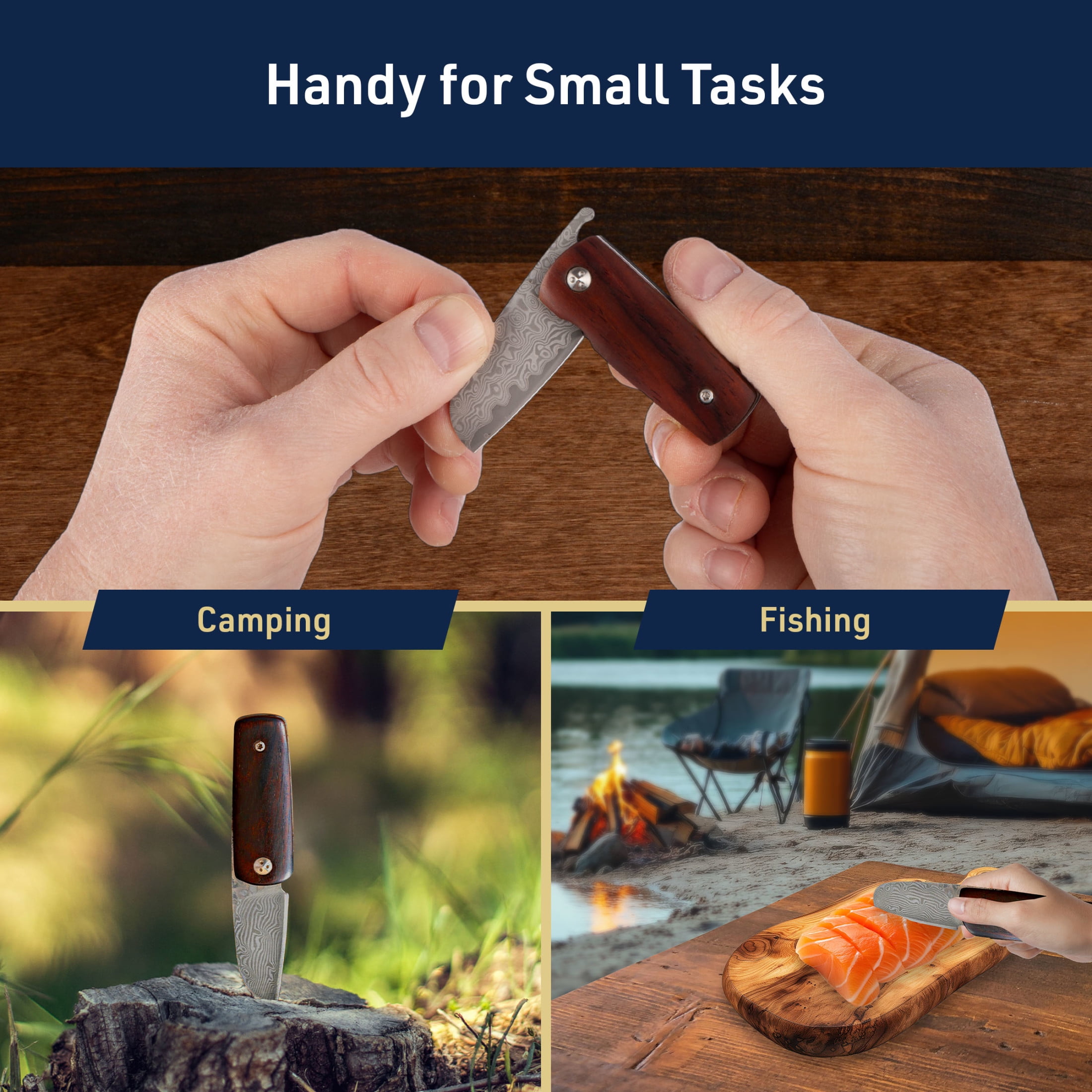 Kings County Tools 3.75” EDC Small Pocket Knife with 1.5” Damascus Steel Blade and Rosewood Handle