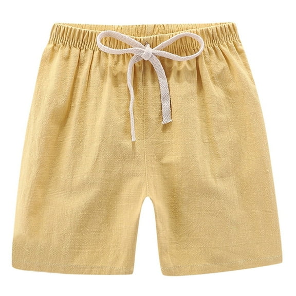 Fshinging 2025 Summer Shorts For Boys Solid Color Cotton Linen Casual Short Pants With Pockets Child Kids Clothes Size 6-7 Years