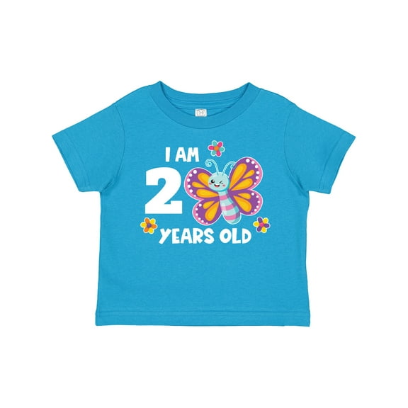Inktastic I Am 2 Years Old Cute Smiling Butterfly with Flowers Girls Toddler T-Shirt