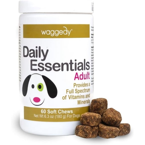 waggedy Daily Essentials Adult Chews, Dog Multivitamin & Immune System Support (60 Chews)
